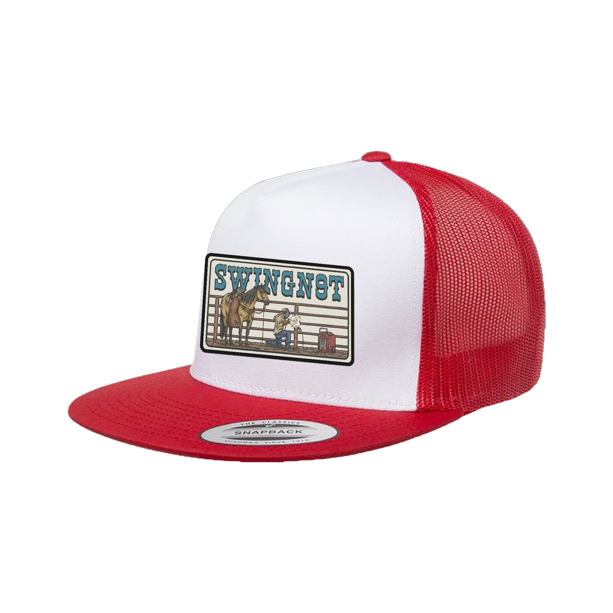 Welder Patch Yupoong 6006 Hat / Red/White/Red / angle on white