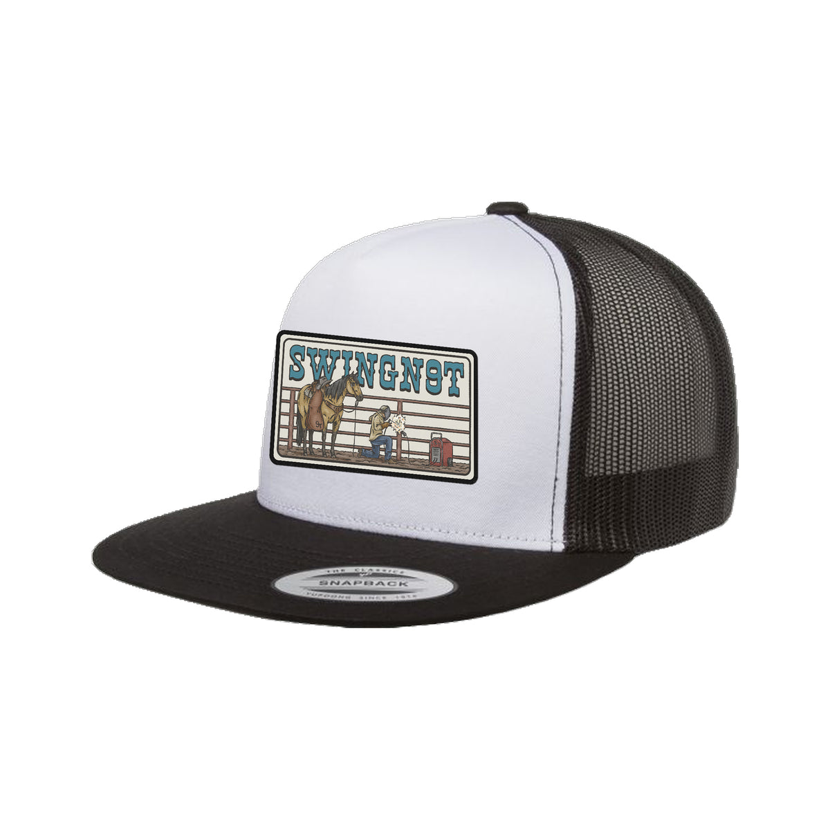 Welder Patch Yupoong 6006 Hat / Black/White/Black / angle on white