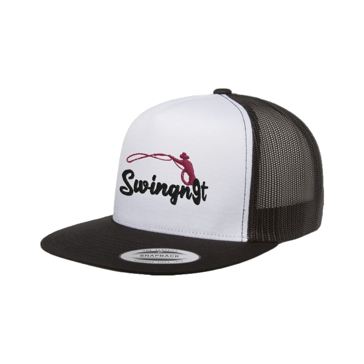 SwingN9T Roping Yupoong 6006 Hat / Black/White/Black / Black/Maroon / angle on white
