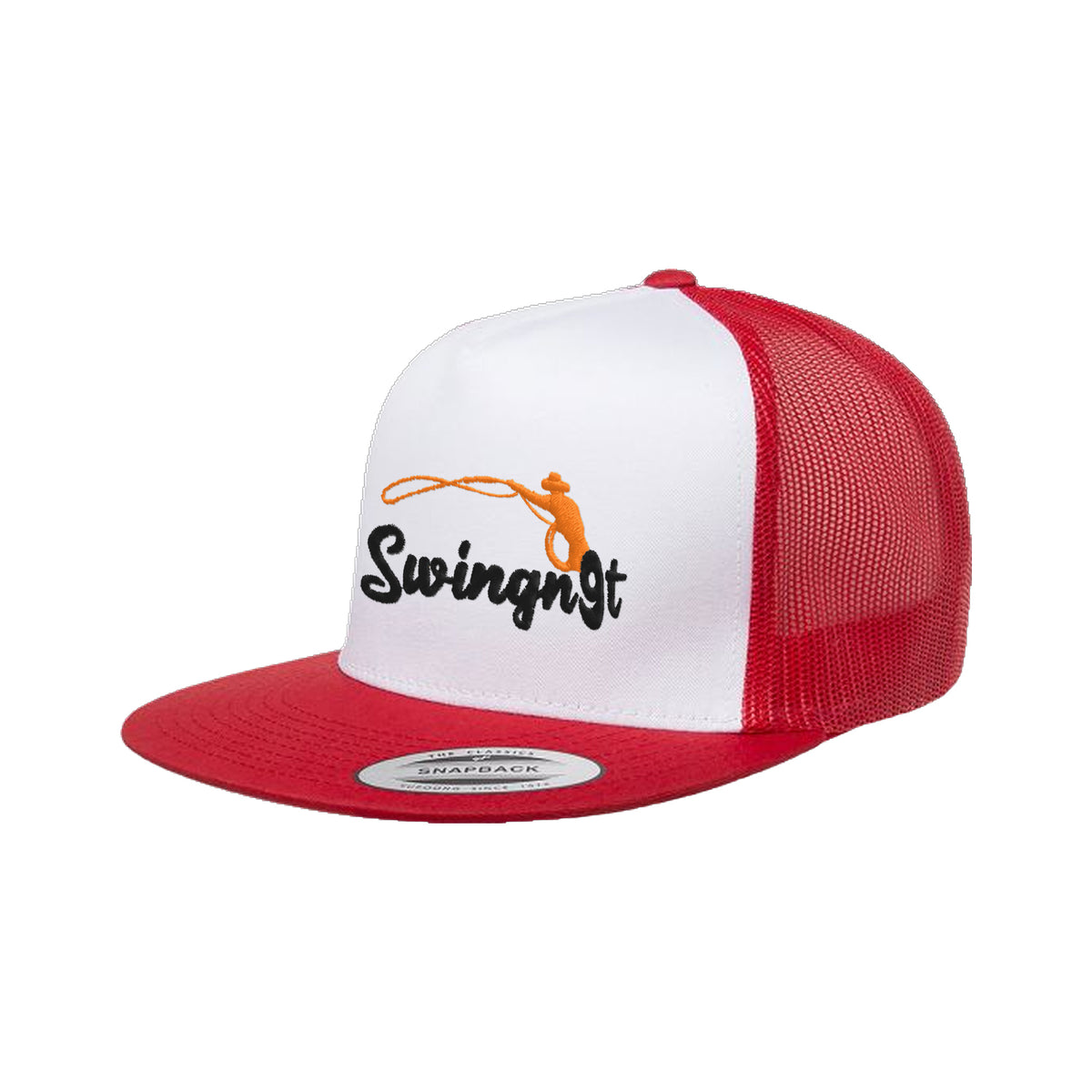 SwingN9T Roping Yupoong 6006 Hat / Red/White/Red / Black/Orange / angle on white