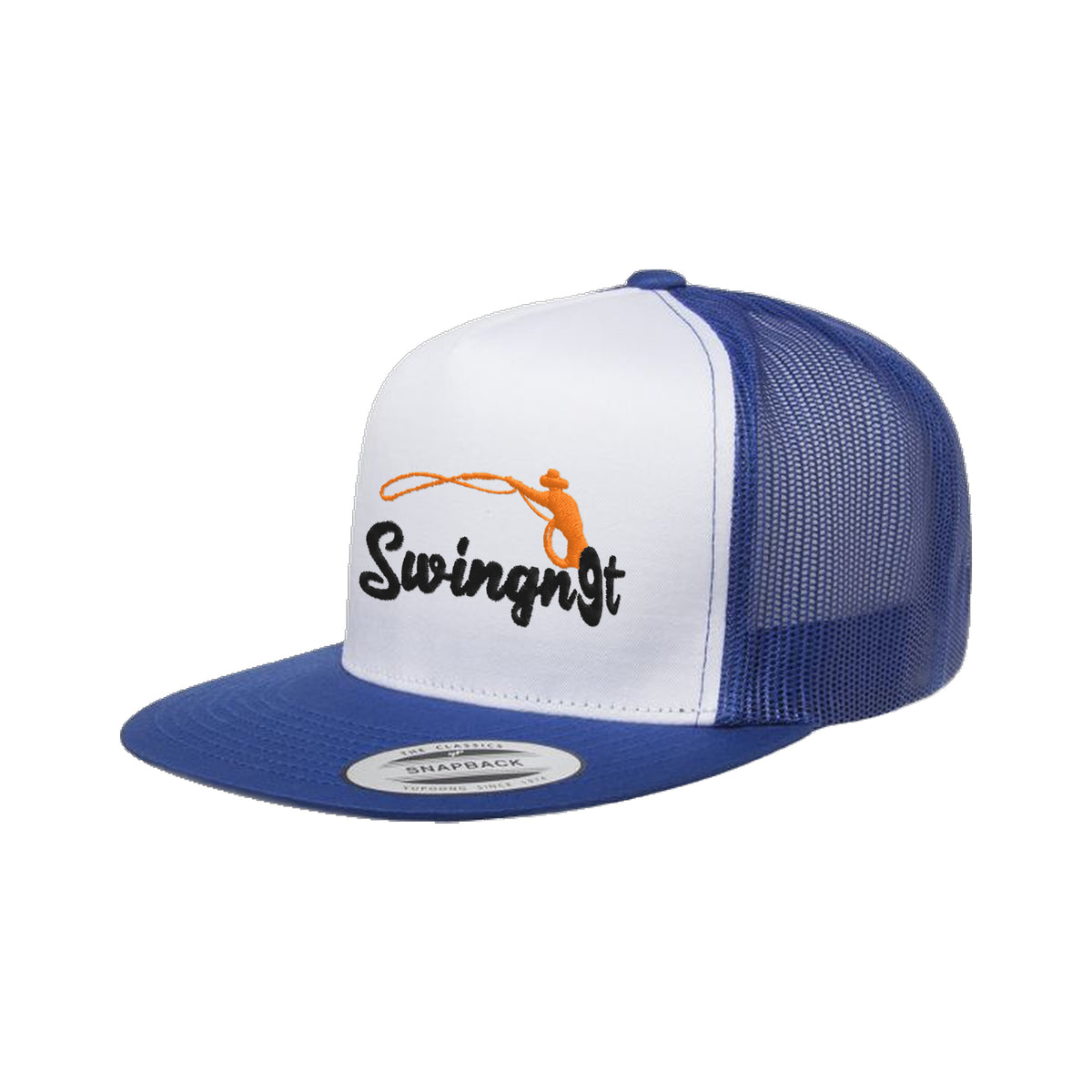 SwingN9T Roping Yupoong 6006 Hat / Royal/White/Royal / Black/Orange / angle on white