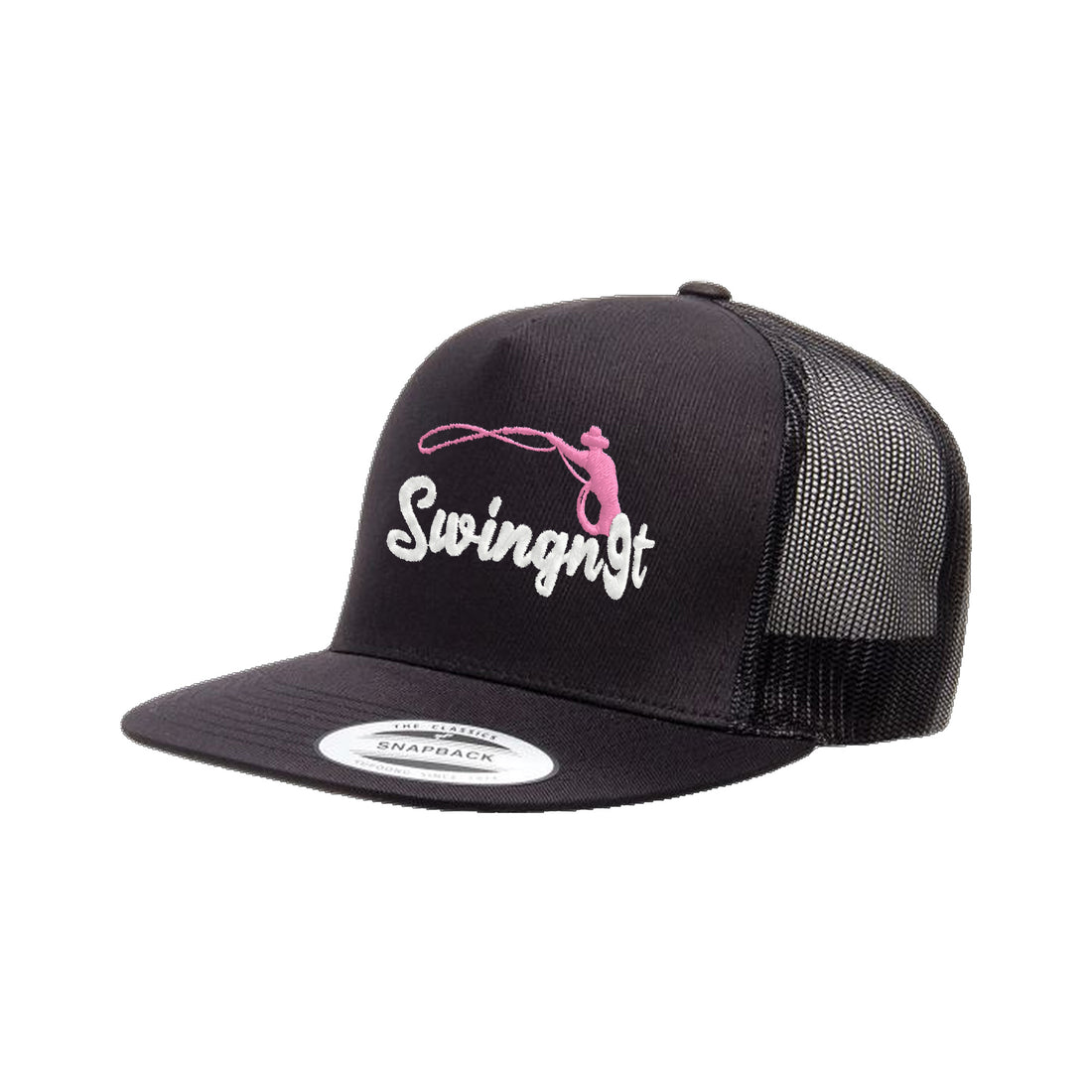 SwingN9T Roping Yupoong 6006 Hat / Black / White/Teal / angle on white