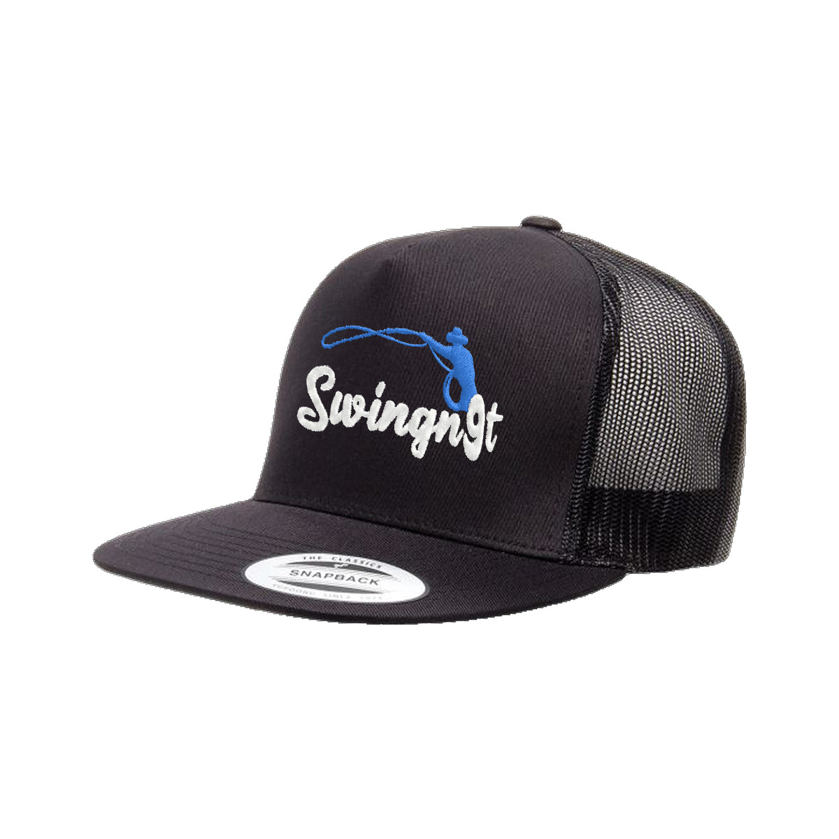 SwingN9T Roping Yupoong 6006 Hat / Black / White/Blue / angle on white