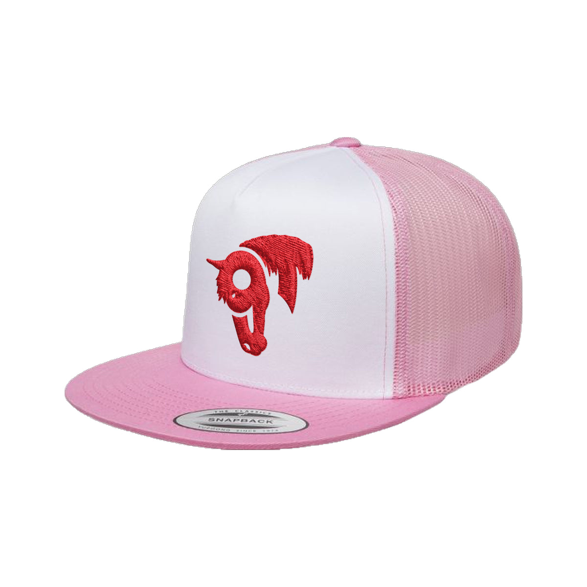 9T Horse Yupoong 6006 Hat / Pink/White/Pink / Red / angle on white