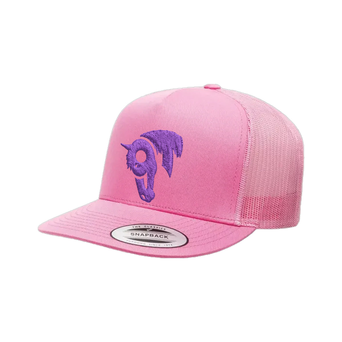 9T Horse Yupoong 6006 Hat / Pink / Purple / angle on white