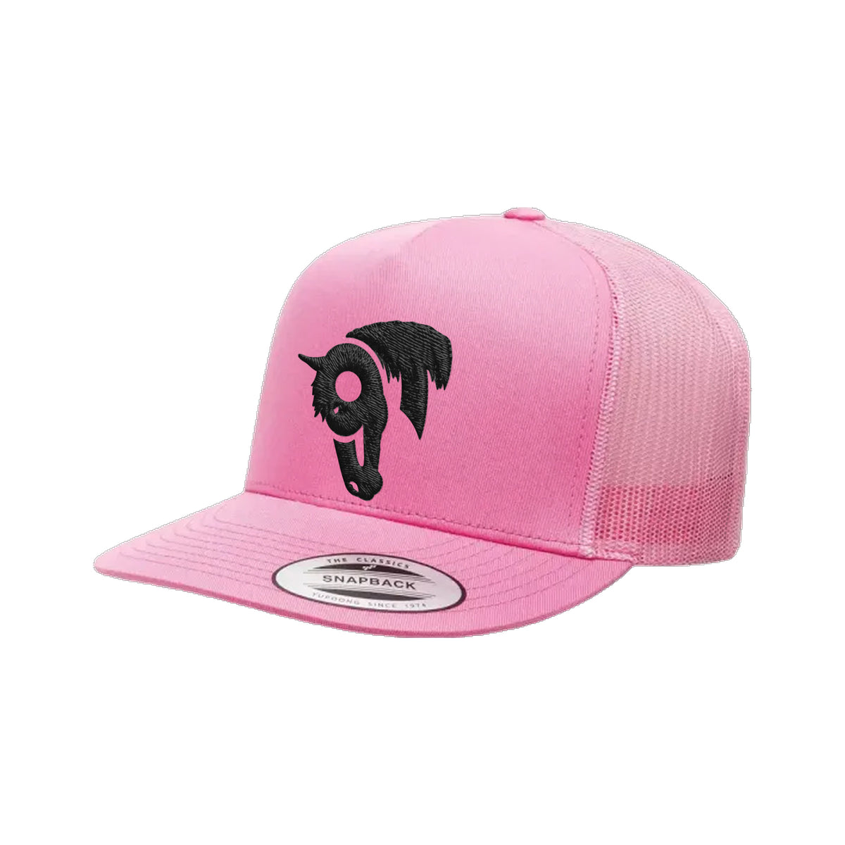 9T Horse Yupoong 6006 Hat / Pink / Black / angle on white