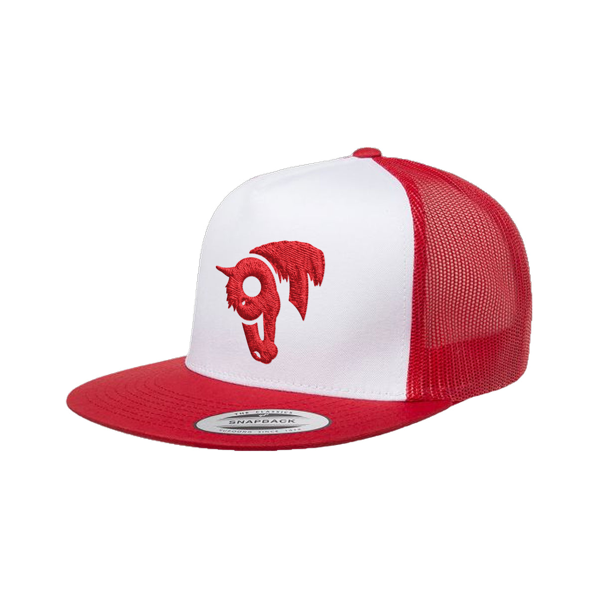 9T Horse Yupoong 6006 Hat / Red/White/Red / Red / angle on white