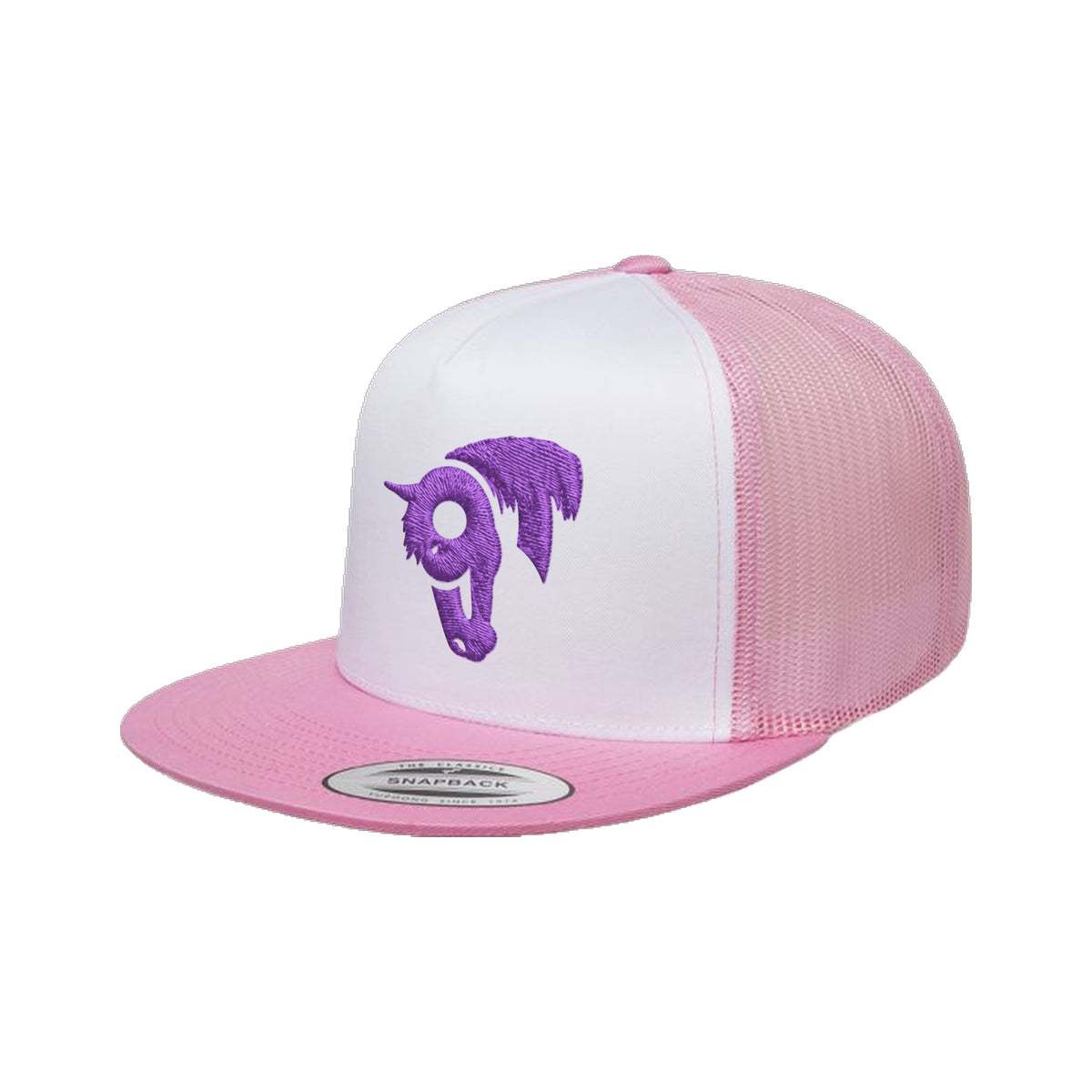 9T Horse Yupoong 6006 Hat / Pink/White/Pink / Purple / angle on white