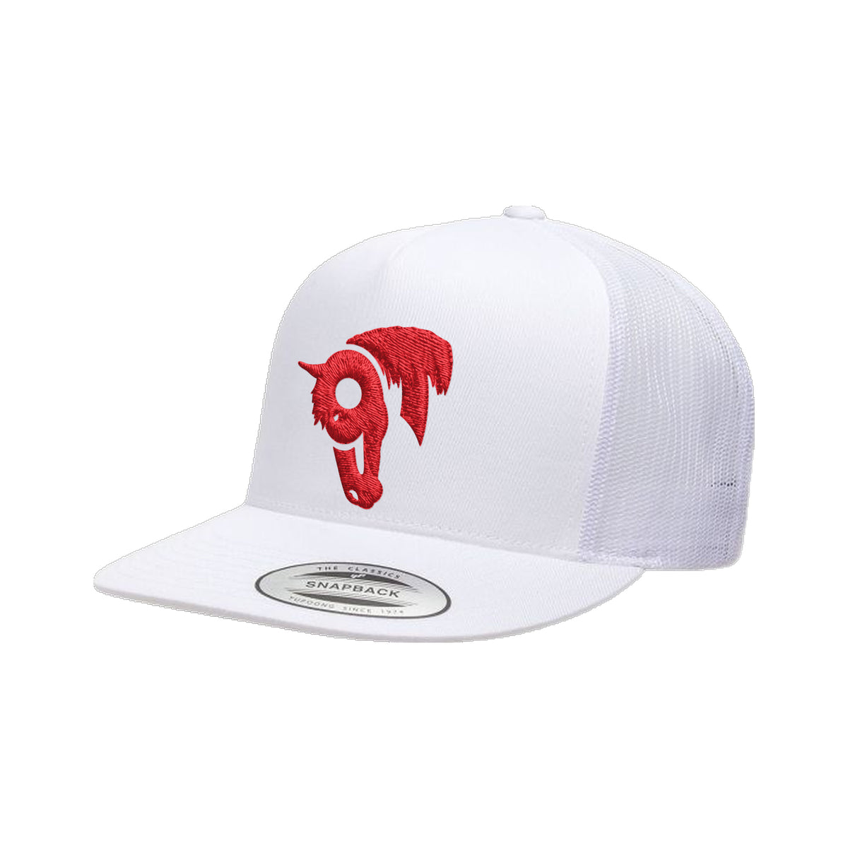 9T Horse Yupoong 6006 Hat / White / Red / angle on white
