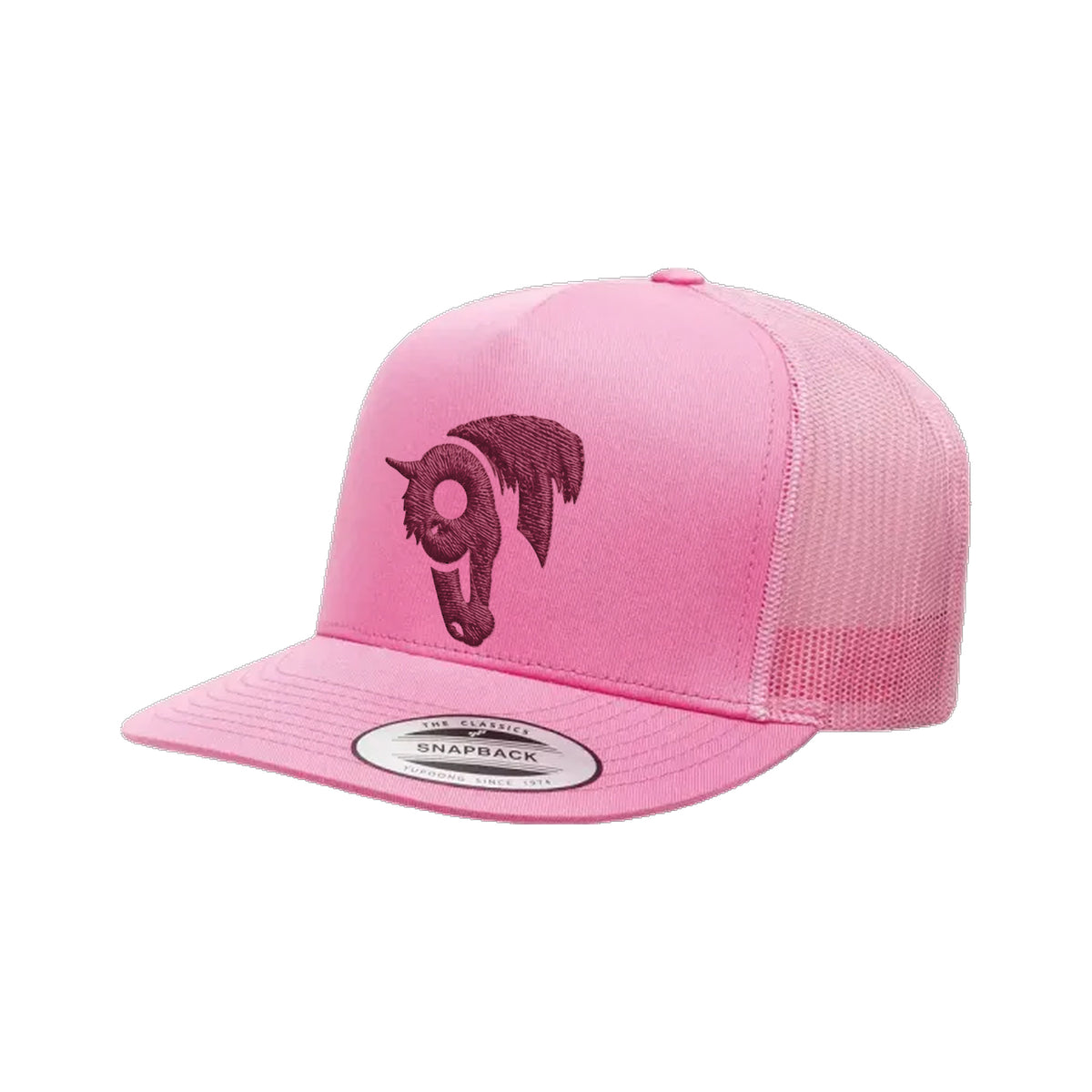 9T Horse Yupoong 6006 Hat / Pink / Maroon / angle on white
