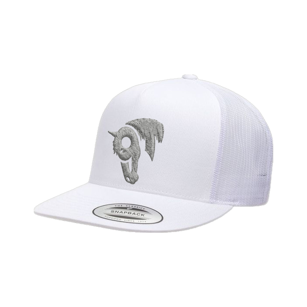 9T Horse Yupoong 6006 Hat / White / Grey / angle on white