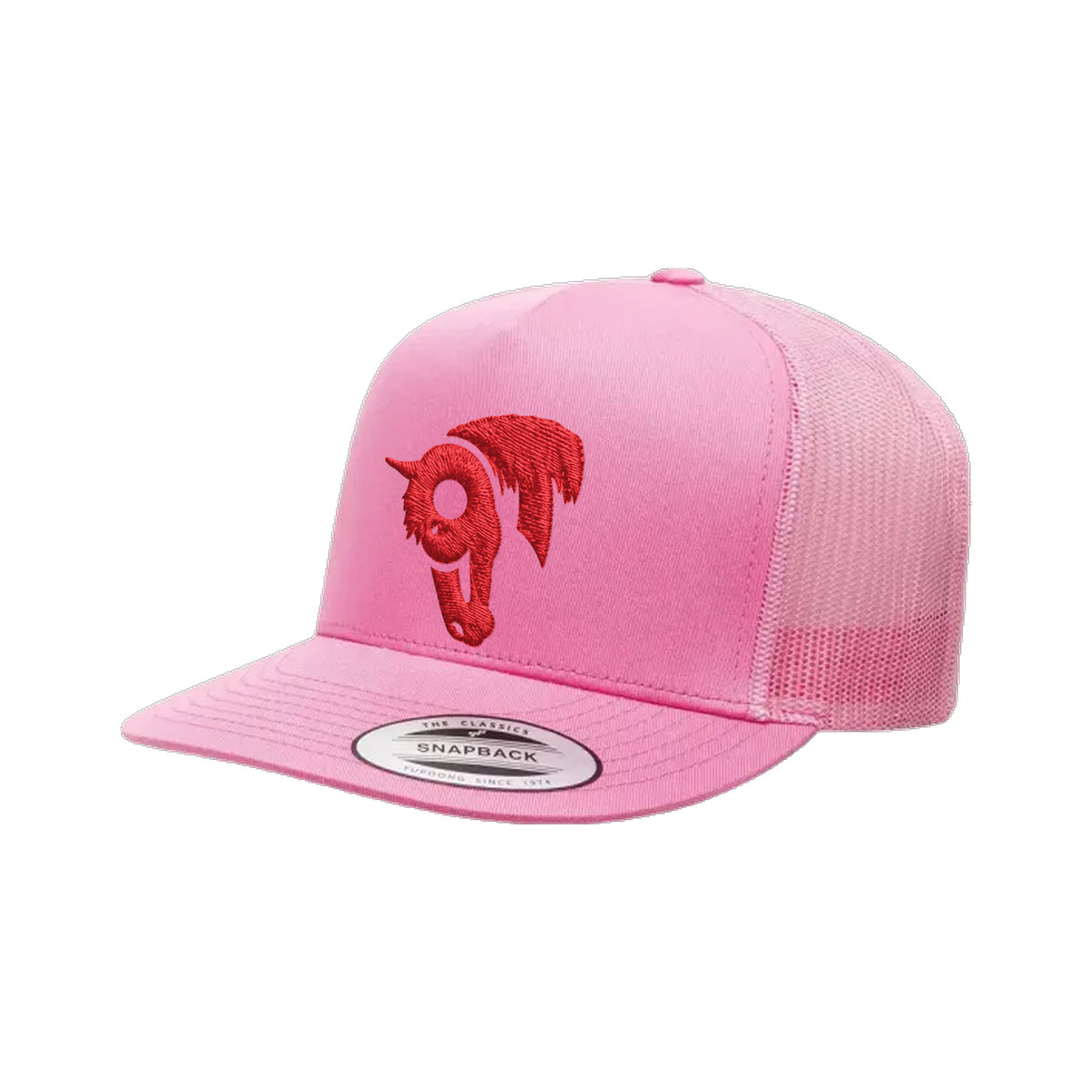 9T Horse Yupoong 6006 Hat / Pink / Red / angle on white