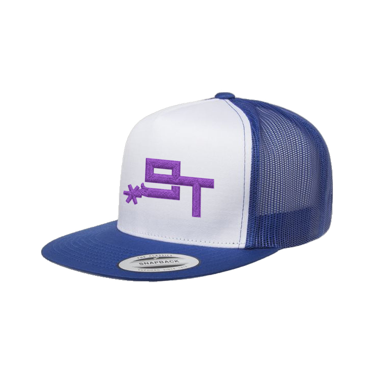 9T Spur Yupoong 6006 Hat / Royal/White/Royal / Purple / angle on white