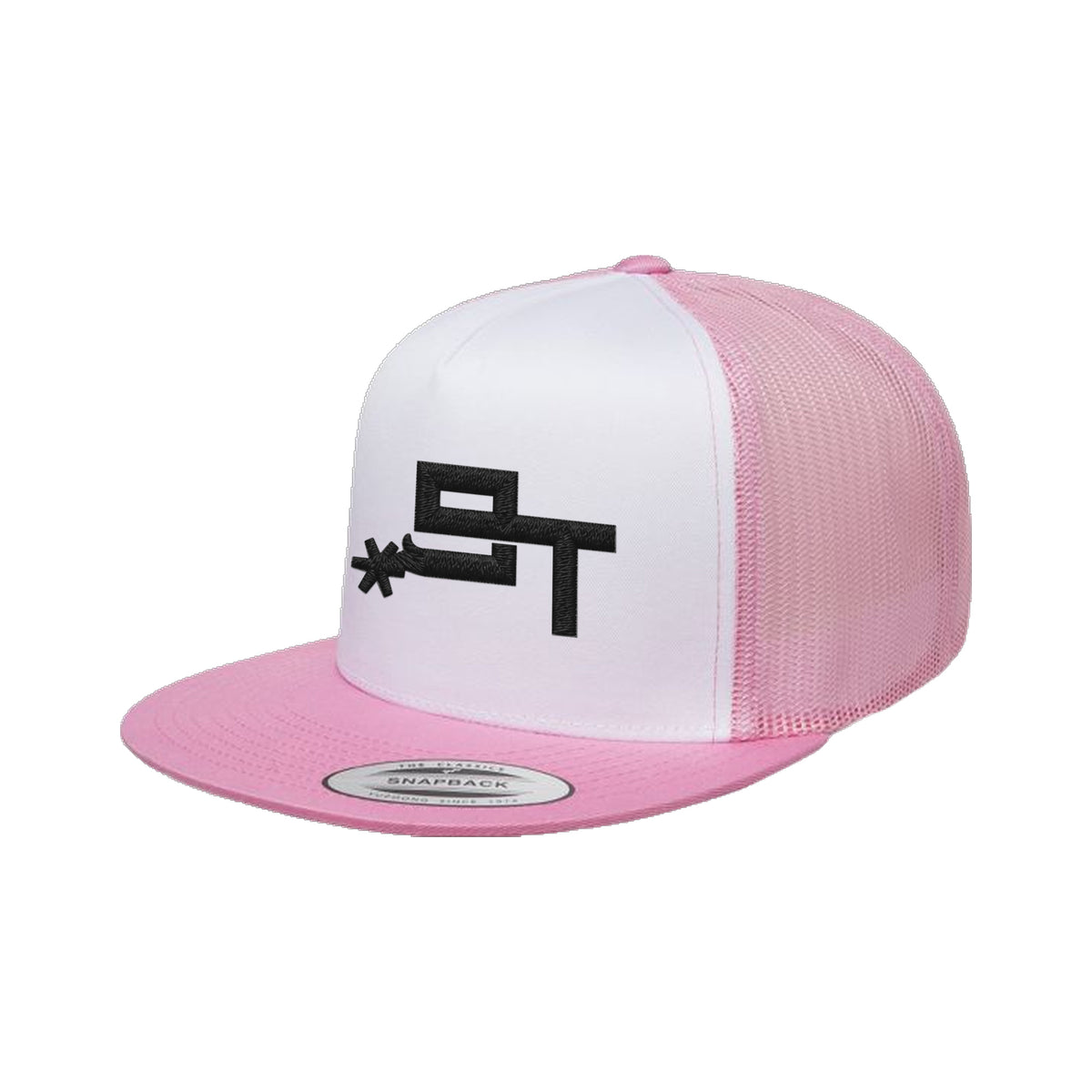 9T Spur Yupoong 6006 Hat / Pink/White/Pink / Black / angle on white