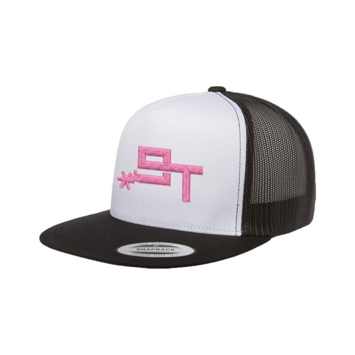 9T Spur Yupoong 6006 Hat / Black/White/Black / Pink / angle on white