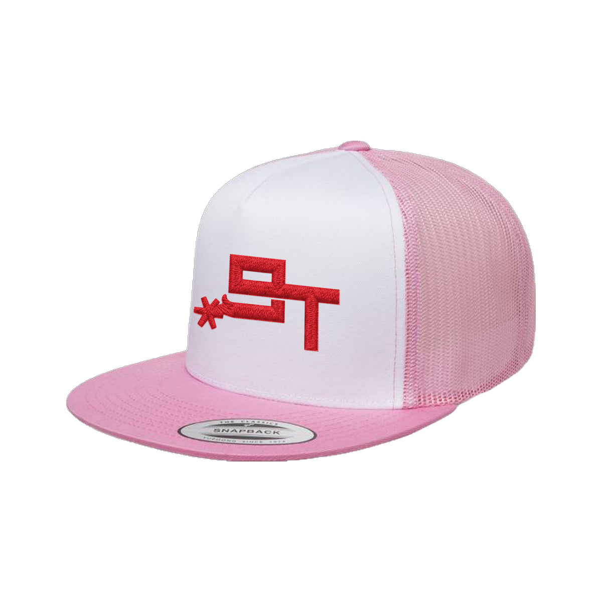 9T Spur Yupoong 6006 Hat / Pink/White/Pink / Red / angle on white