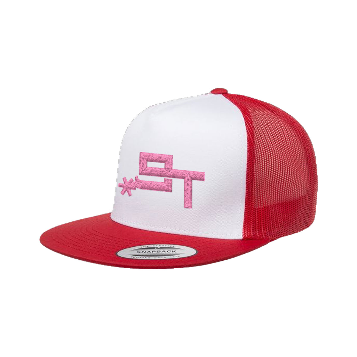 9T Spur Yupoong 6006 Hat / Red/White/Red / Pink / angle on white