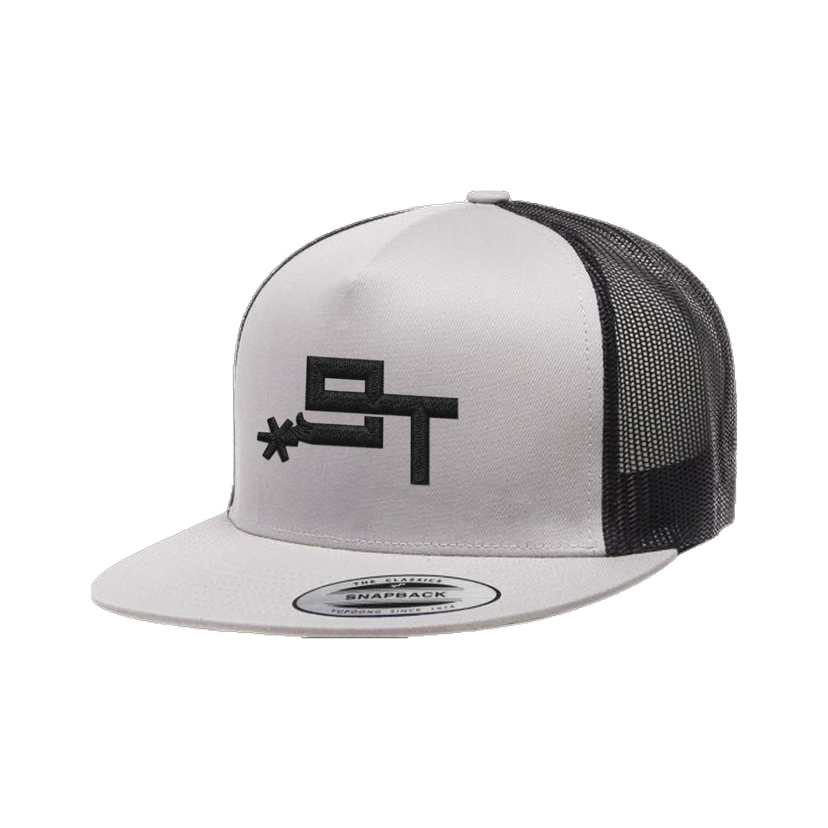 9T Spur Yupoong 6006 Hat / Black/Silver / Black / angle on white