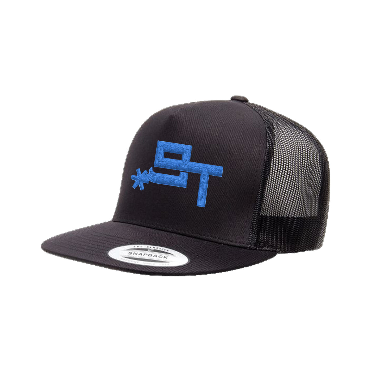 9T Spur Yupoong 6006 Hat / Black / Blue / angle on white