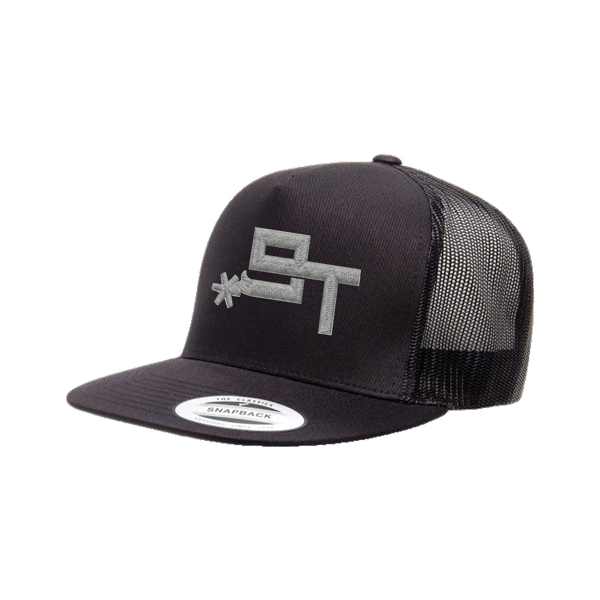 9T Spur Yupoong 6006 Hat / Black / Grey / angle on white