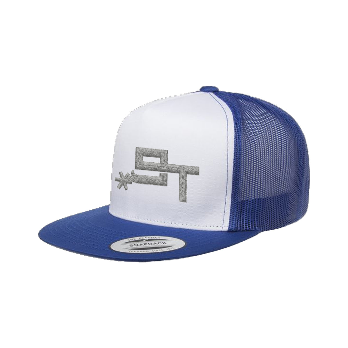 9T Spur Yupoong 6006 Hat / Royal/White/Royal / Grey / angle on white