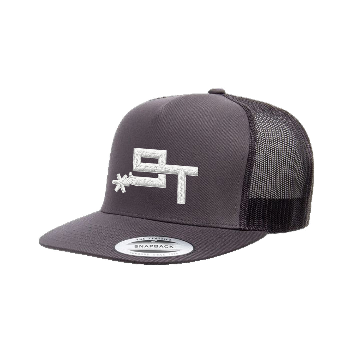 9T Spur Yupoong 6006 Hat / Charcoal / White / angle on white