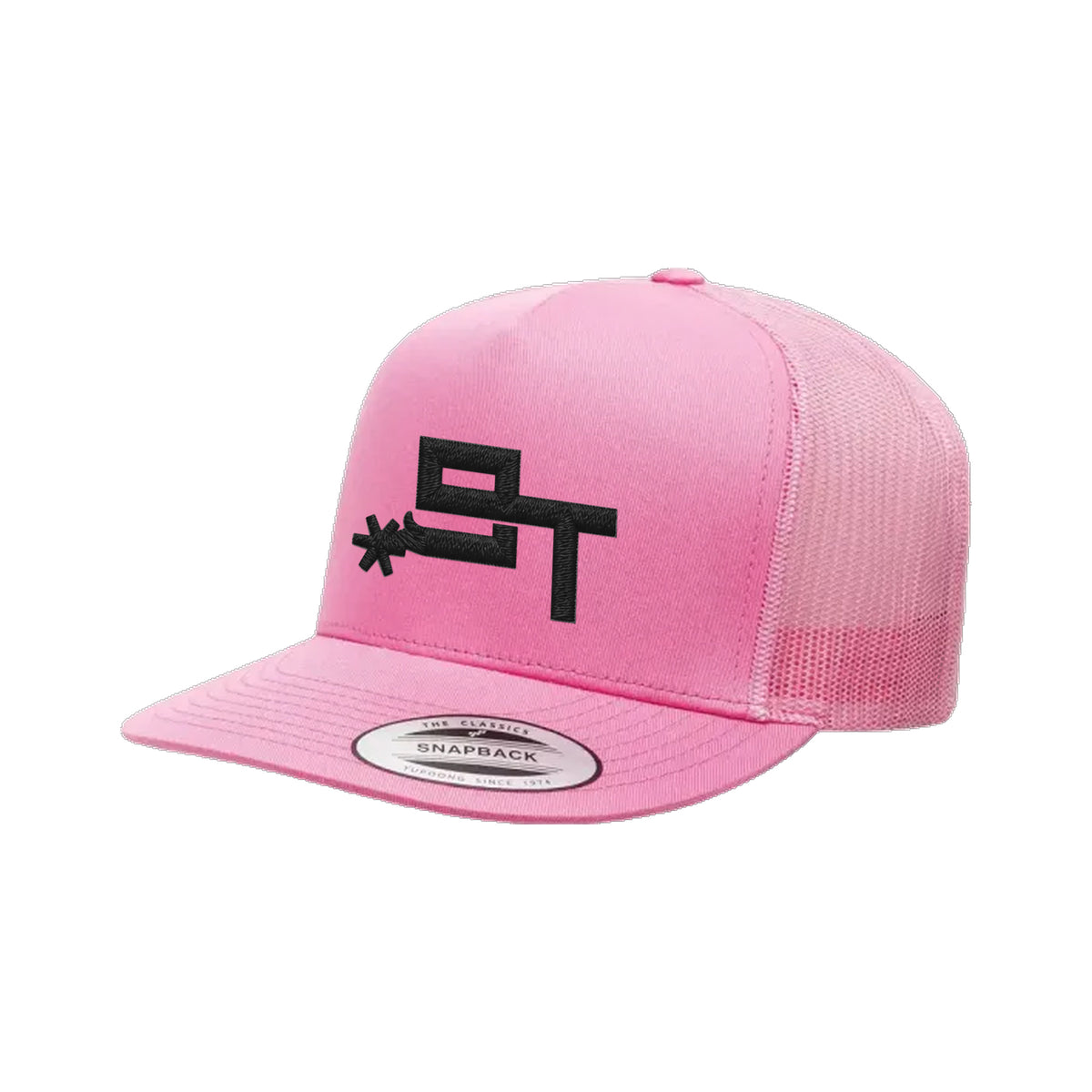 9T Spur Yupoong 6006 Hat / Pink / Black / angle on white