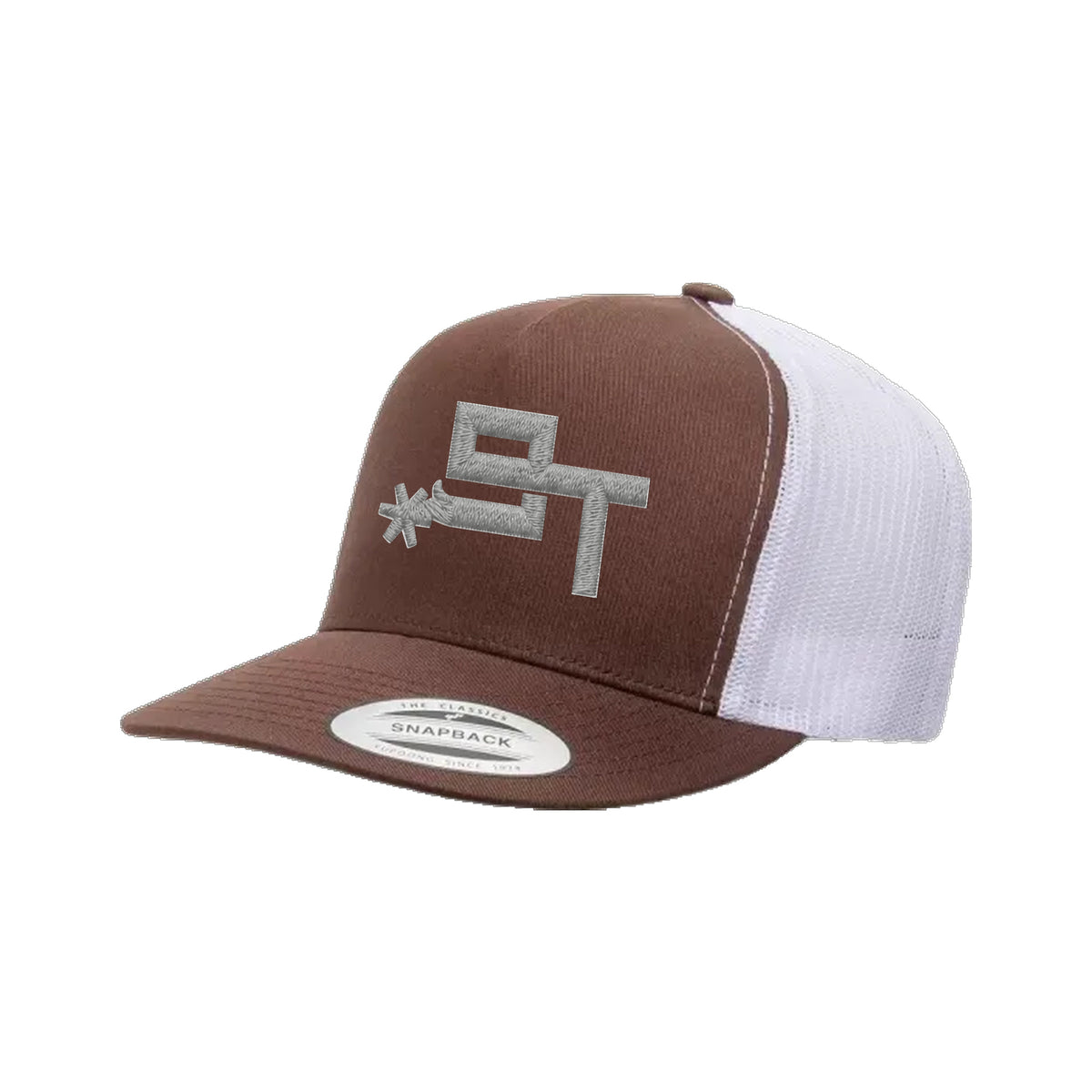 9T Spur Yupoong 6006 Hat / Brown/White / Grey / angle on white