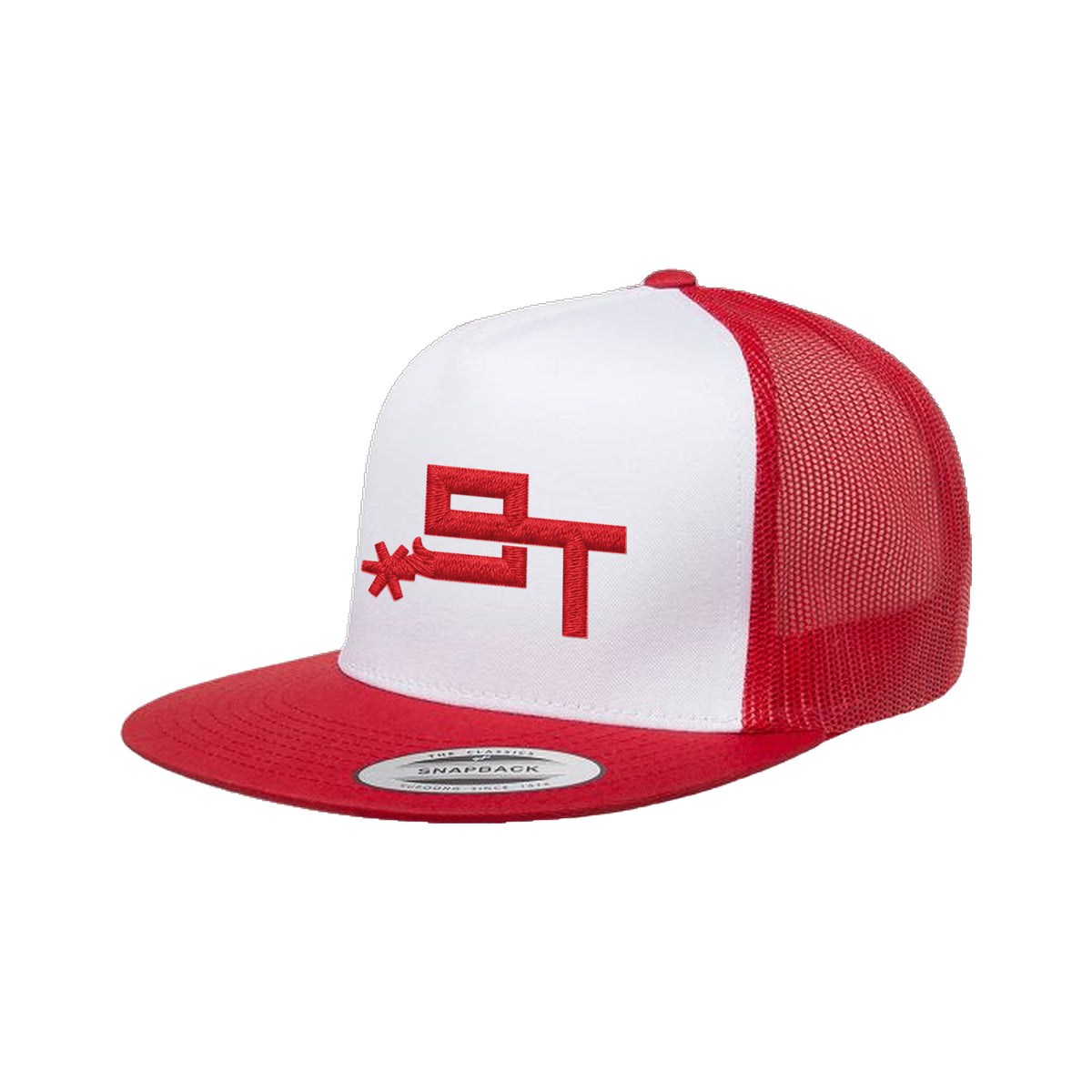 9T Spur Yupoong 6006 Hat / Red/White/Red / Red / angle on white