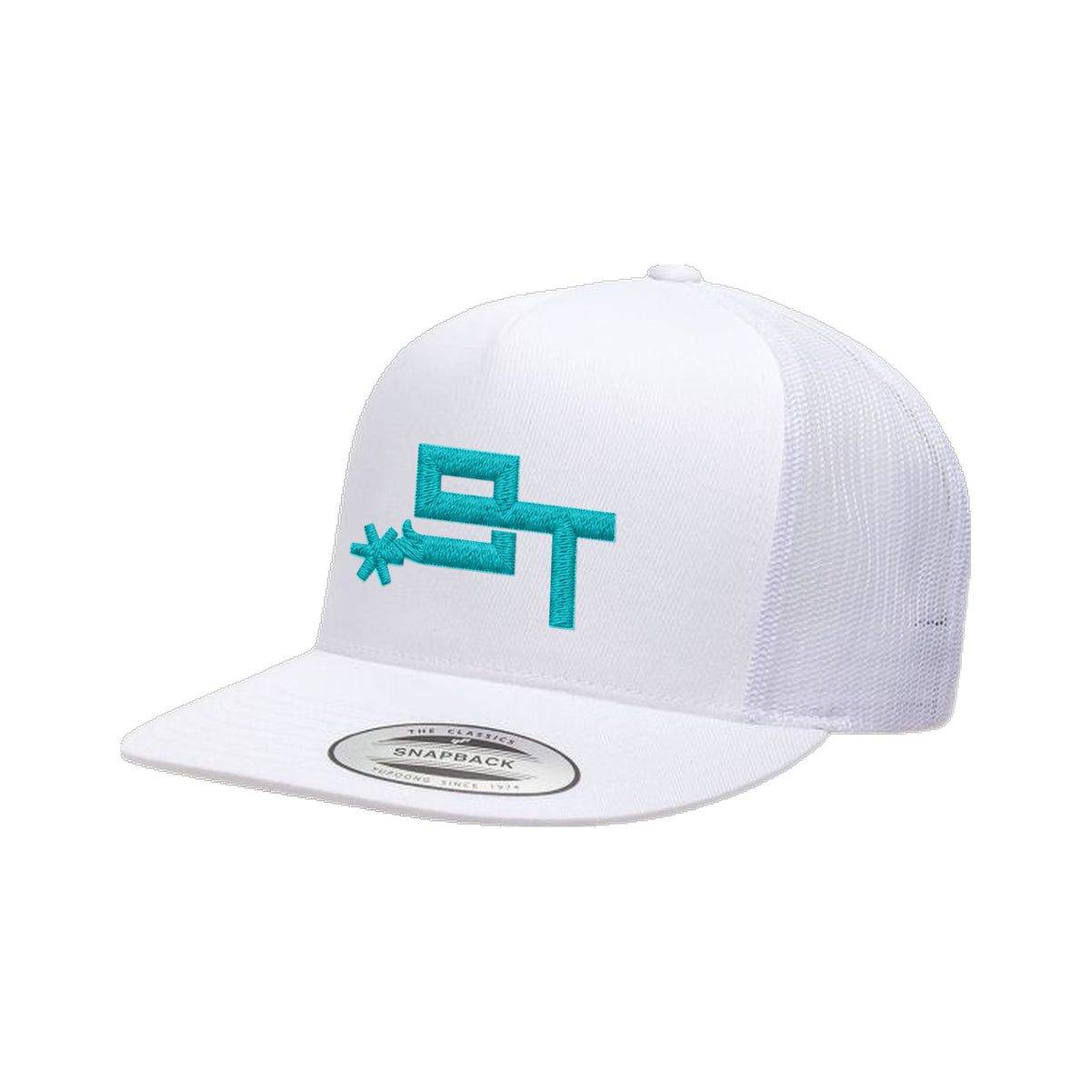 9T Spur Yupoong 6006 Hat / White / Teal / angle on white