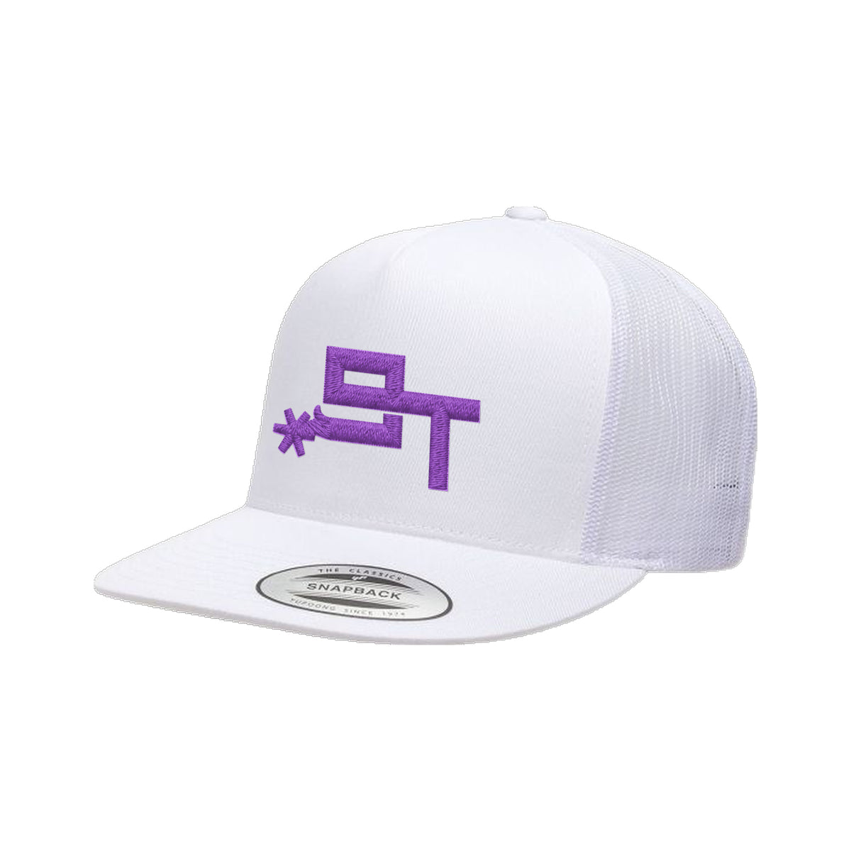 9T Spur Yupoong 6006 Hat / White / Purple / angle on white