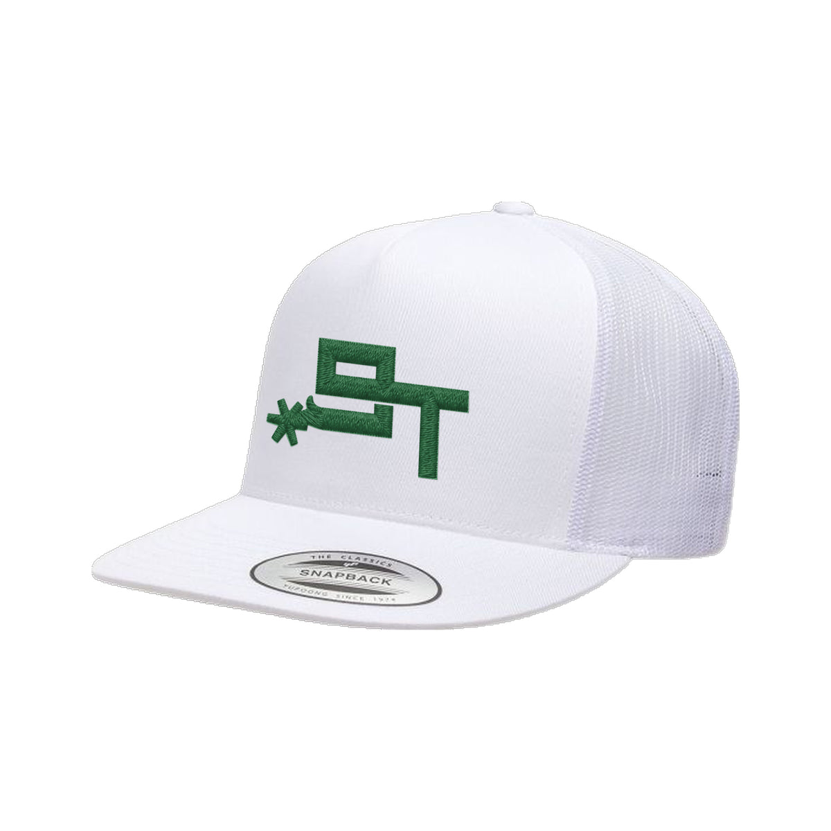 9T Spur Yupoong 6006 Hat / White / Dark Green / angle on white