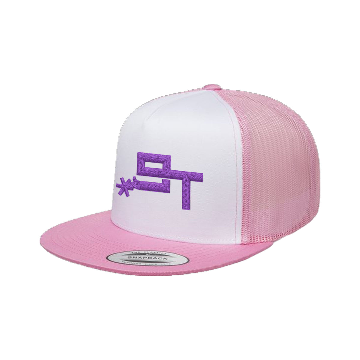 9T Spur Yupoong 6006 Hat / Pink/White/Pink / Purple / angle on white