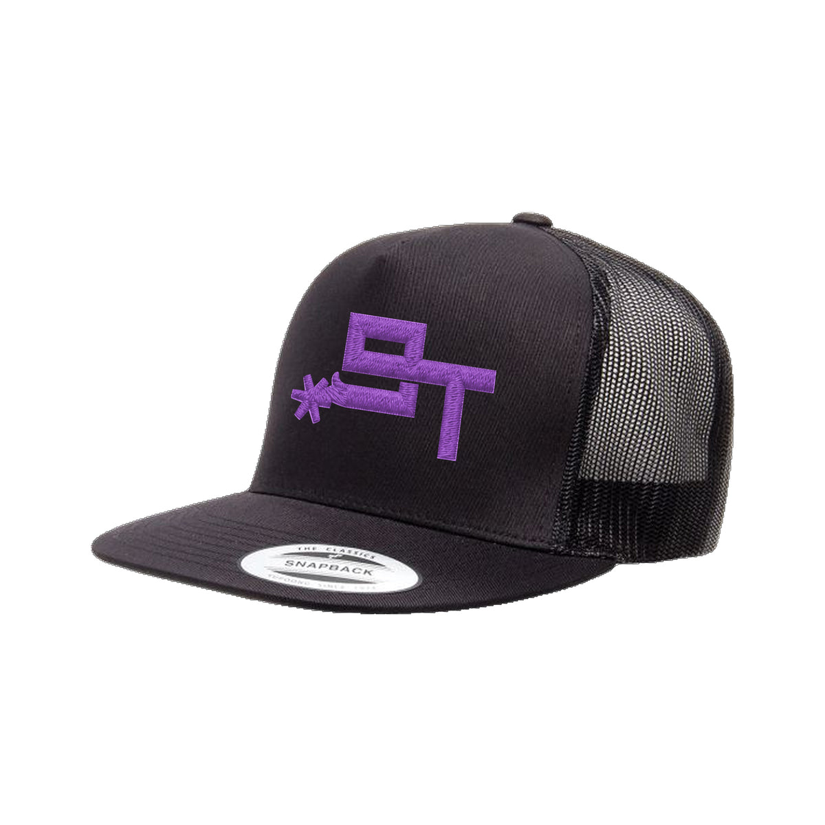 9T Spur Yupoong 6006 Hat / Black / Purple / angle on white