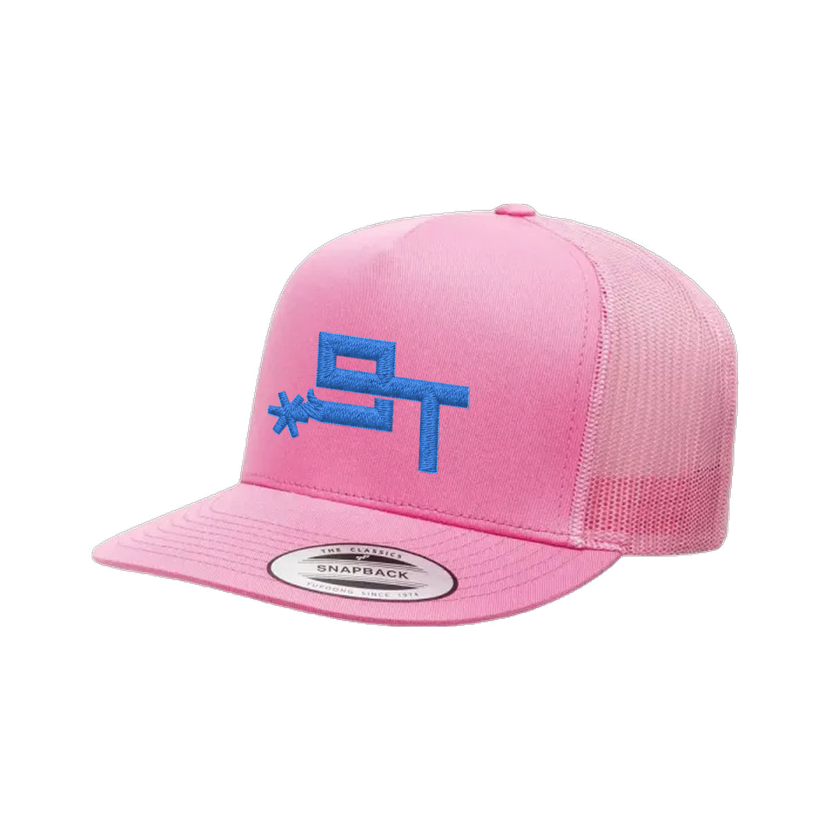 9T Spur Yupoong 6006 Hat / Pink / Blue / angle on white