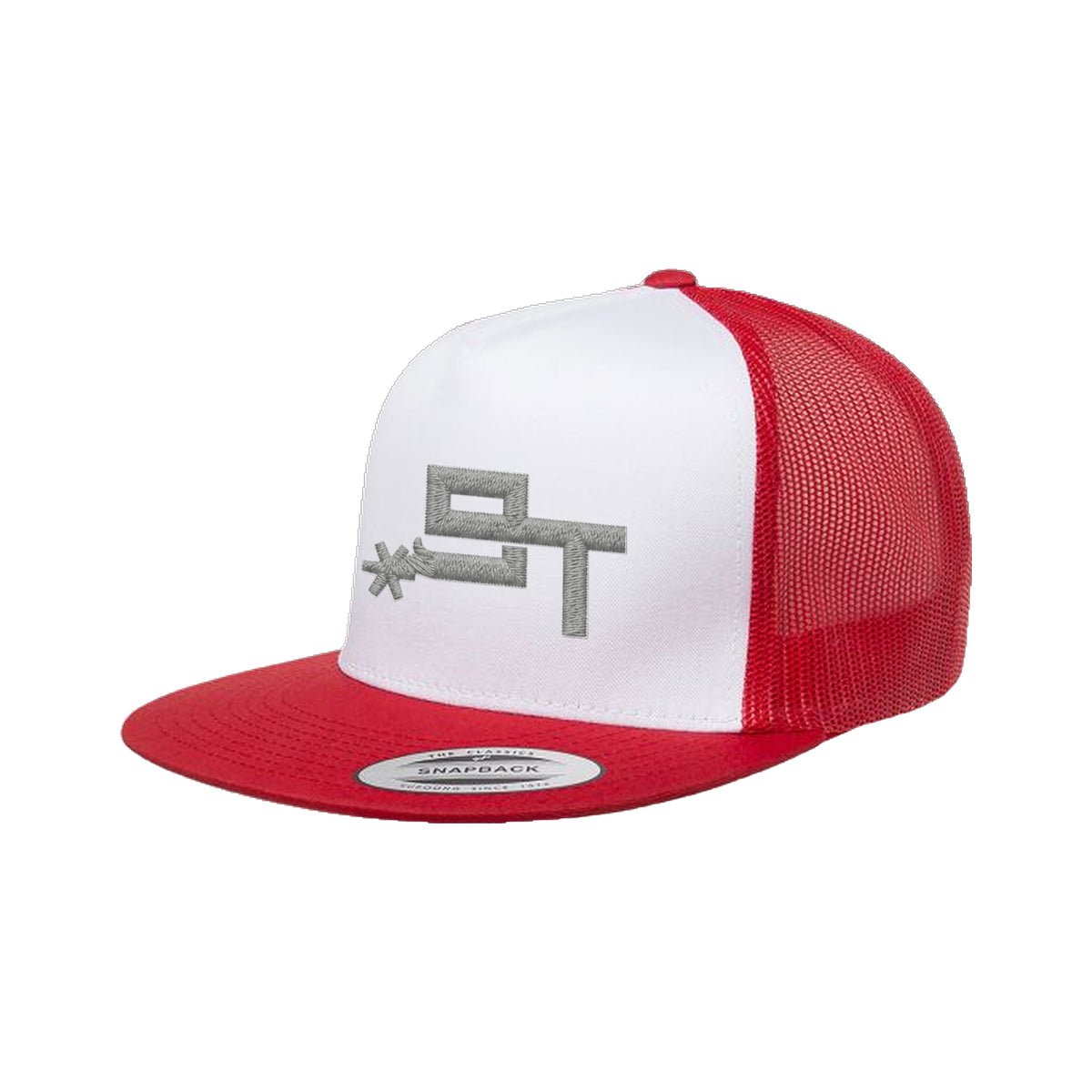 9T Spur Yupoong 6006 Hat / Red/White/Red / Grey / angle on white