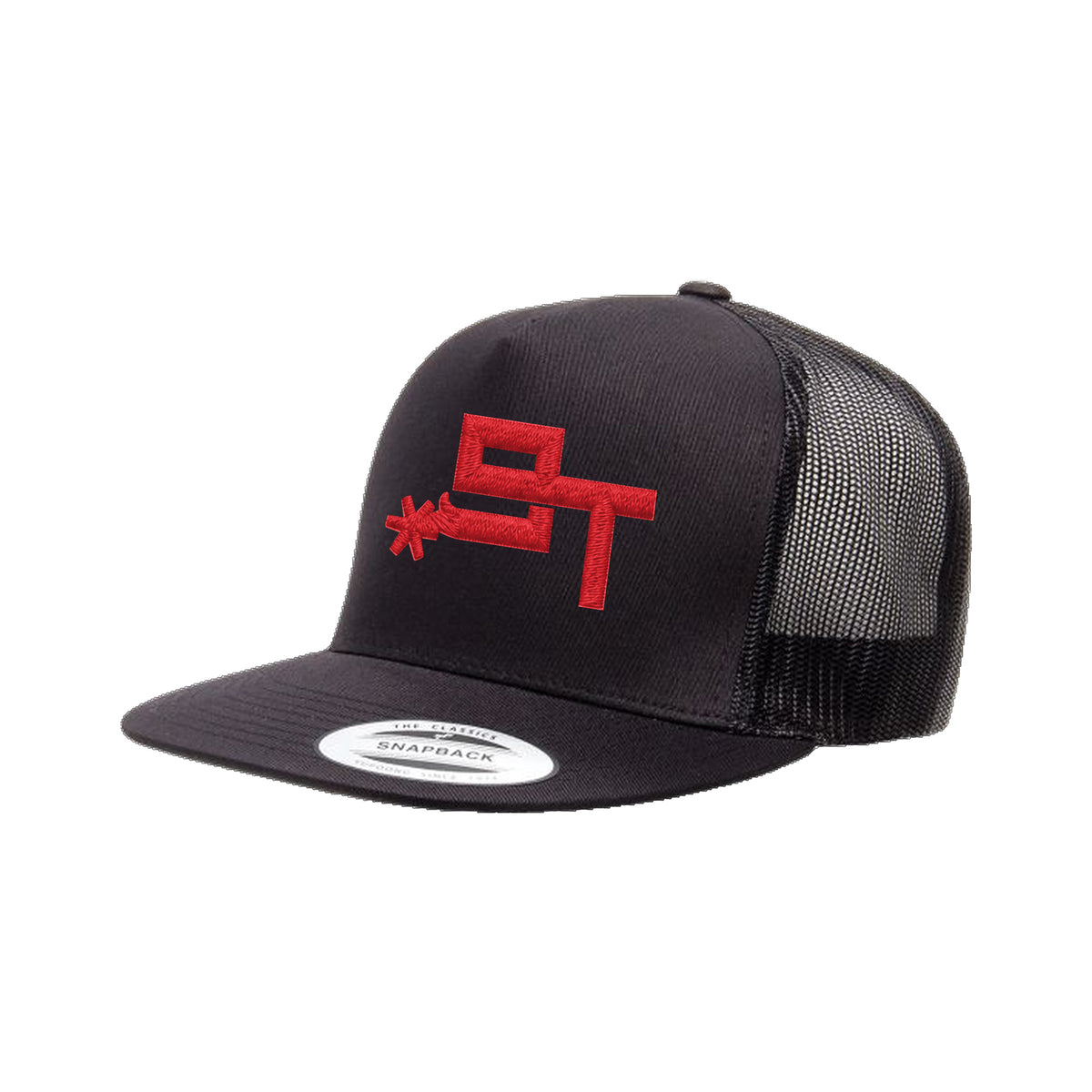 9T Spur Yupoong 6006 Hat / Black / Red / angle on white