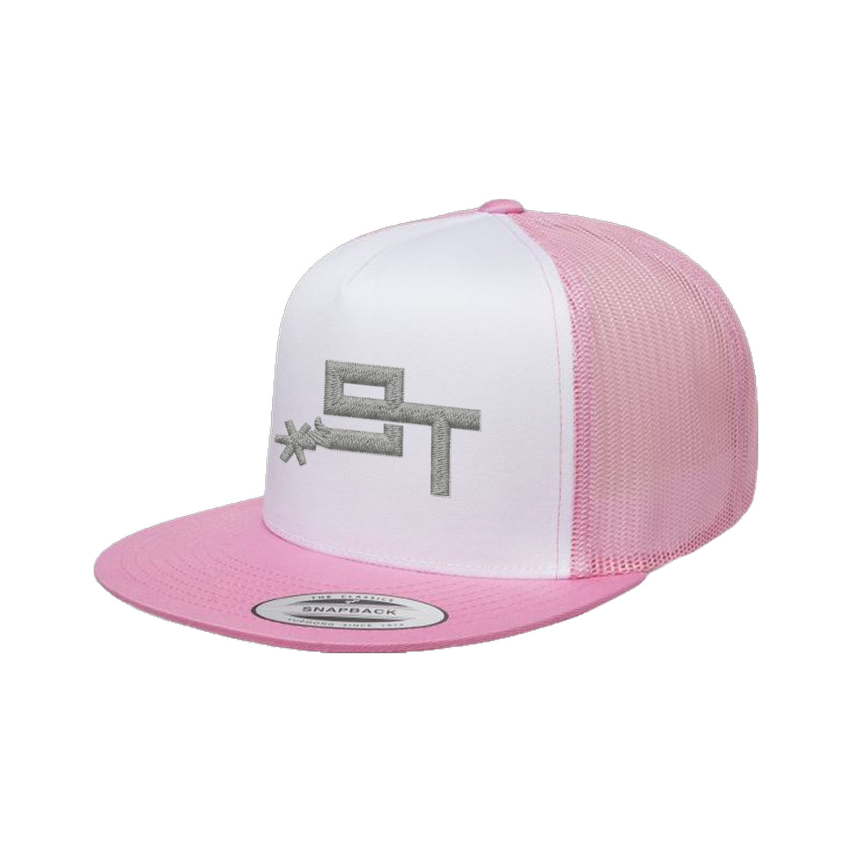 9T Spur Yupoong 6006 Hat / Pink/White/Pink / Grey / angle on white
