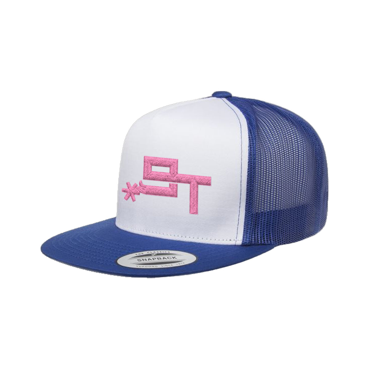 9T Spur Yupoong 6006 Hat / Royal/White/Royal / Pink / angle on white