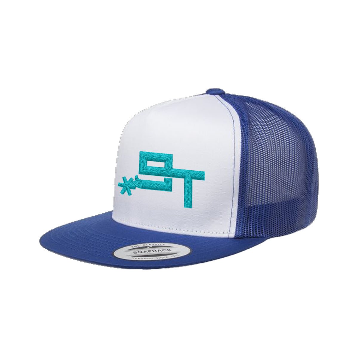 9T Spur Yupoong 6006 Hat / Royal/White/Royal / Teal / angle on white