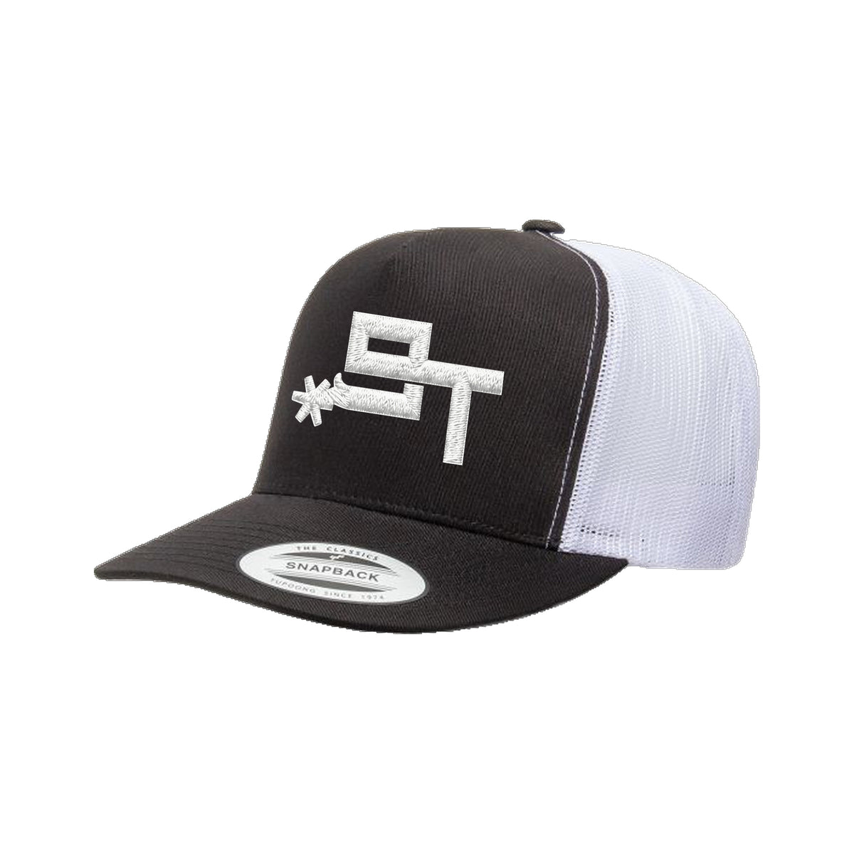 9T Spur Yupoong 6006 Hat / Black/White / White / angle on white