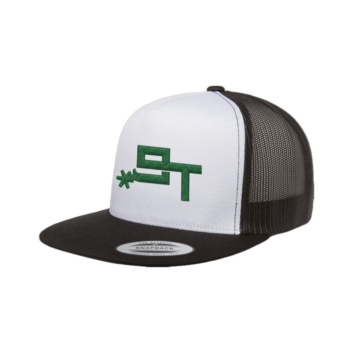 9T Spur Yupoong 6006 Hat / Black/White/Black / Dark Green / angle on white