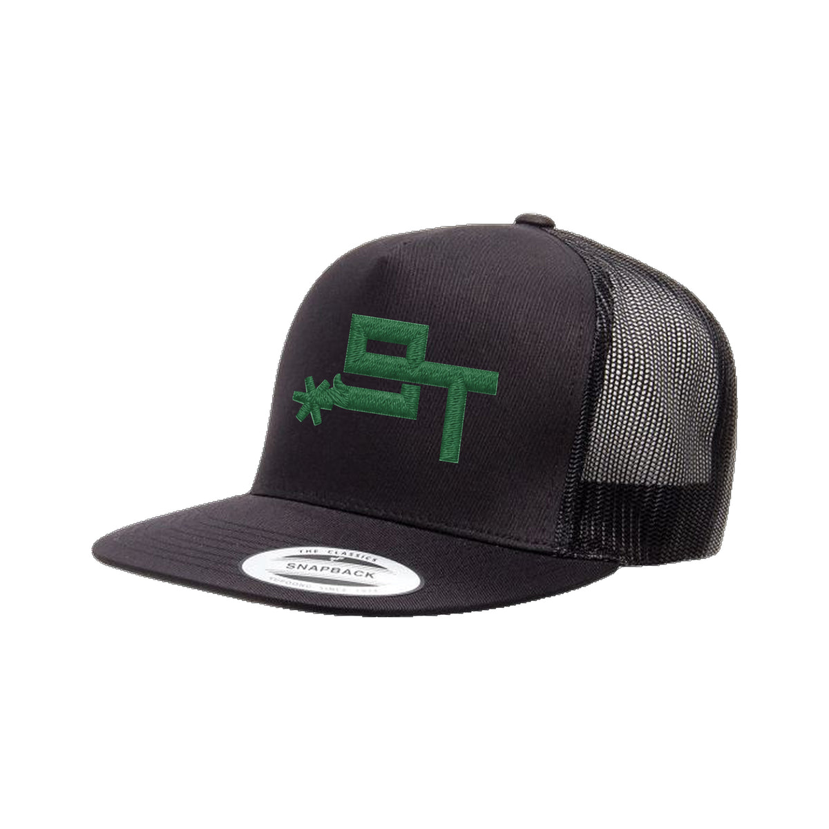 9T Spur Yupoong 6006 Hat / Black / Dark Green / angle on white