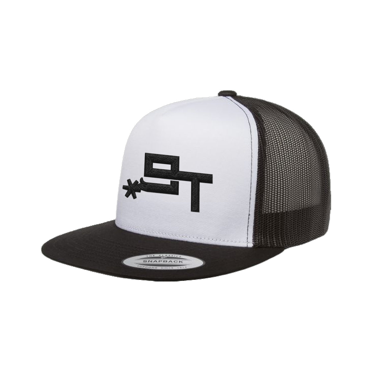9T Spur Yupoong 6006 Hat / Black/White/Black / Black / angle on white