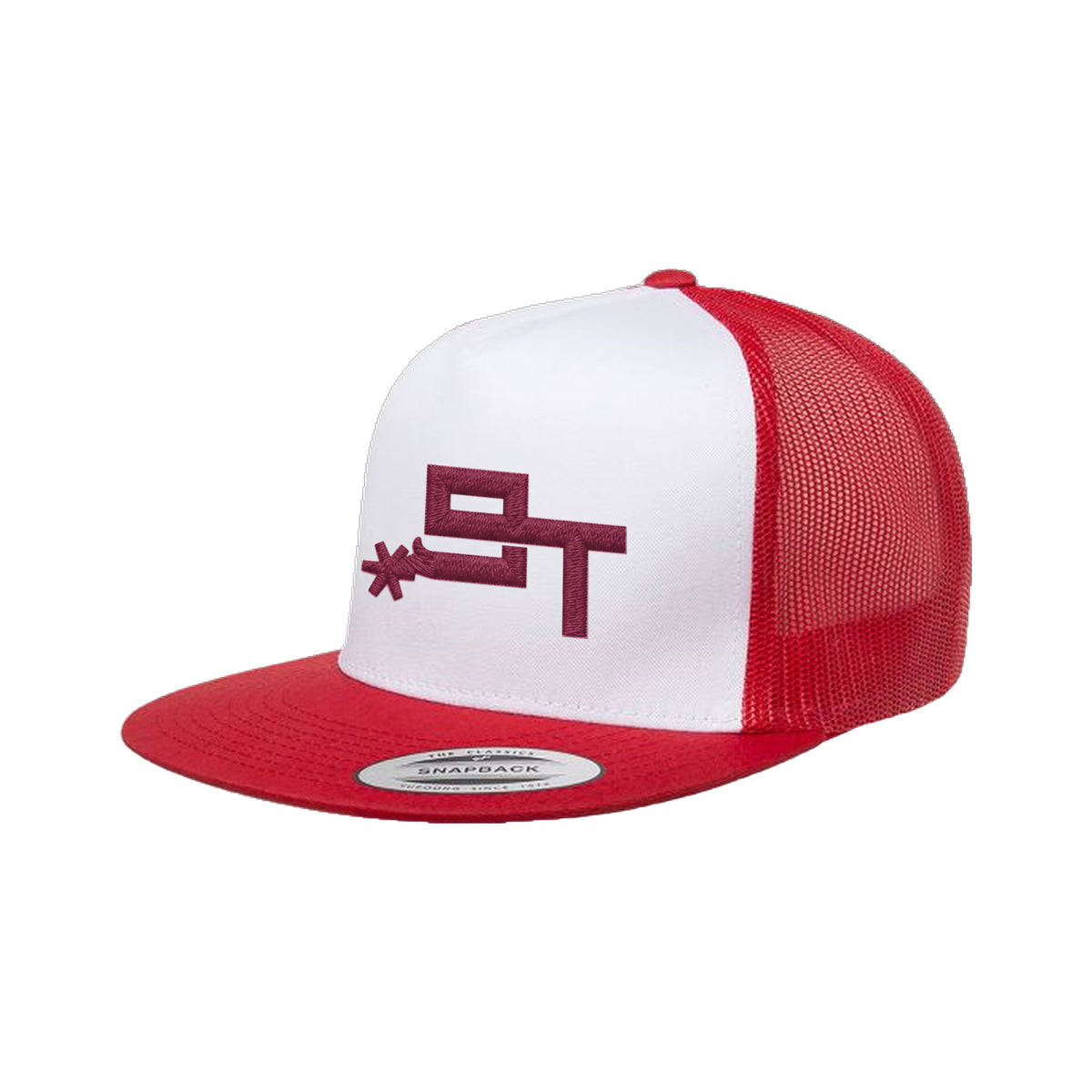 9T Spur Yupoong 6006 Hat / Red/White/Red / Maroon / angle on white