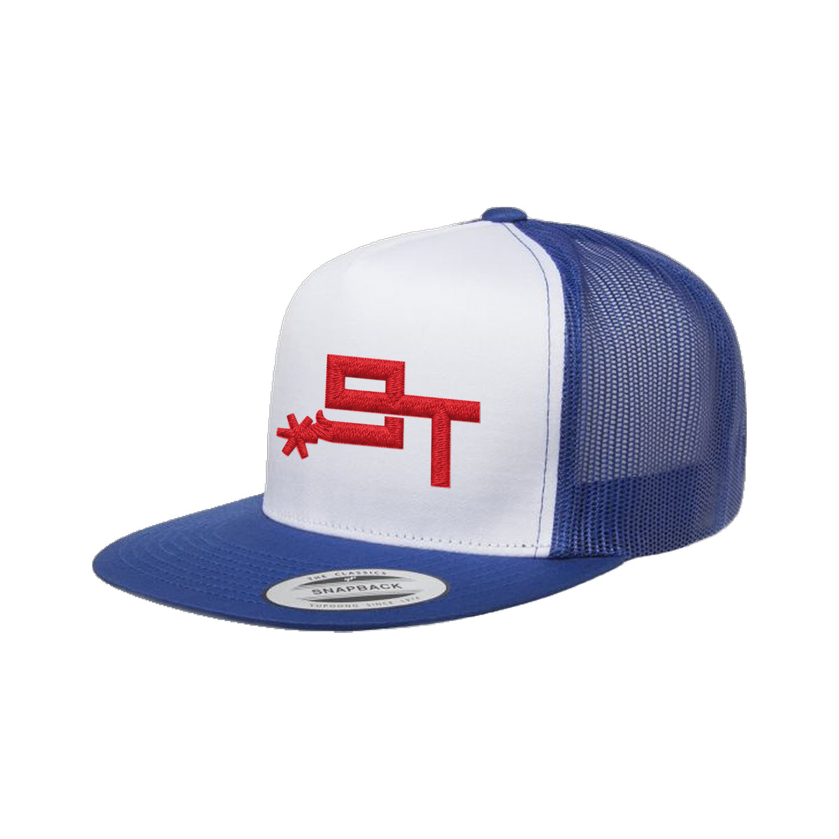 9T Spur Yupoong 6006 Hat / Royal/White/Royal / Red / angle on white