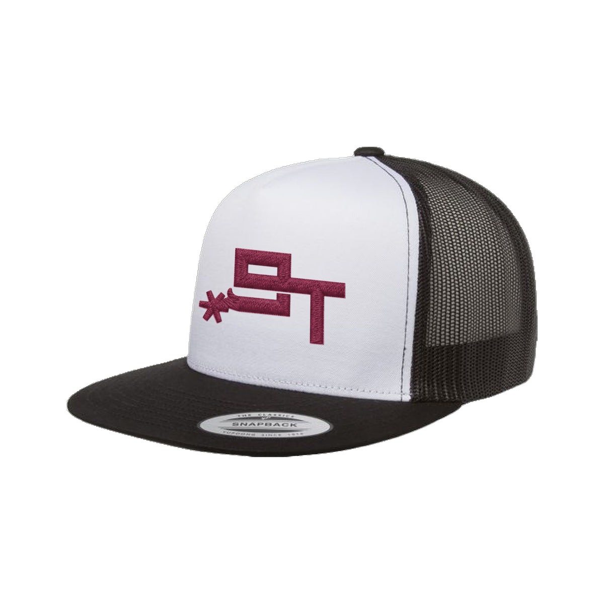 9T Spur Yupoong 6006 Hat / Black/White/Black / Maroon / angle on white
