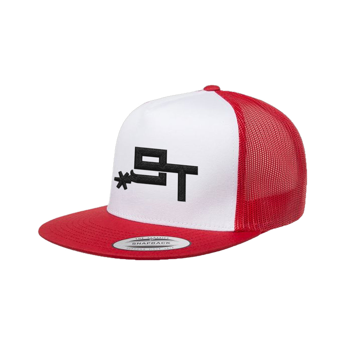 9T Spur Yupoong 6006 Hat / Red/White/Red / Black / angle on white