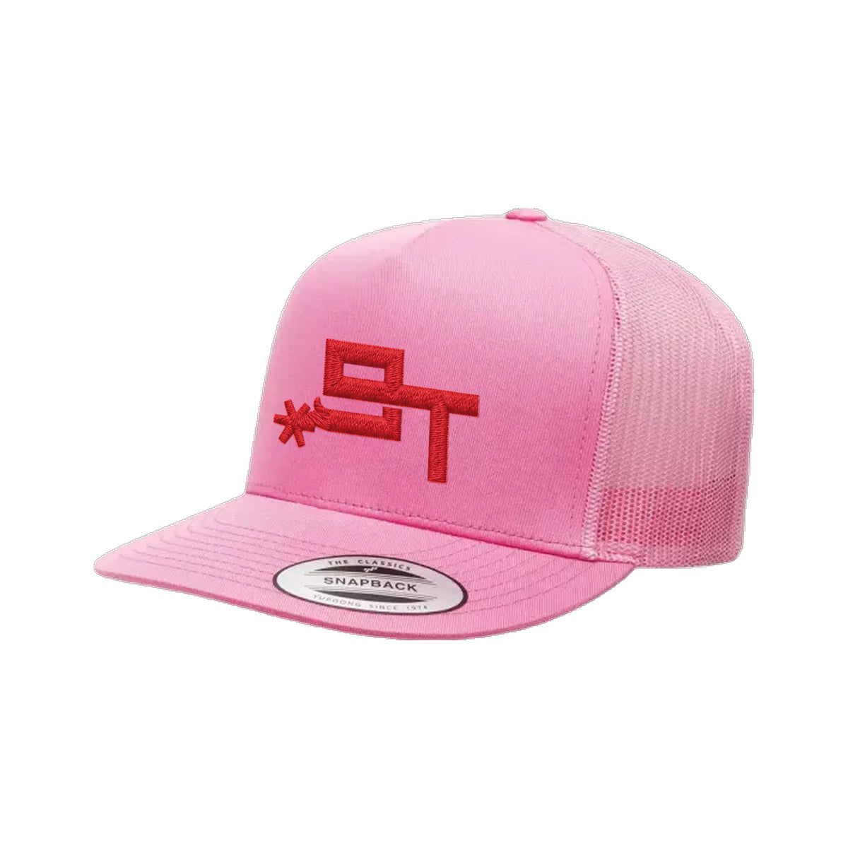 9T Spur Yupoong 6006 Hat / Pink / Red / angle on white