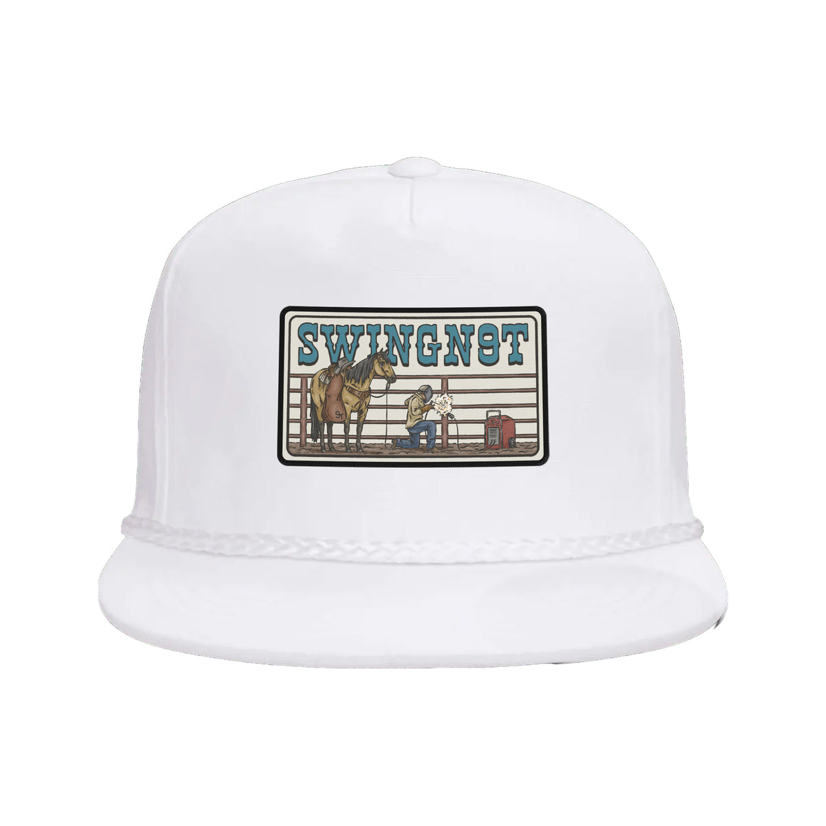 Welder Patch Yupoong 6002 Hat / White / angle on white